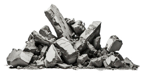 Ruin rubble broken white background destruction.