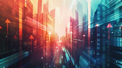 Obraz premium Abstract Cityscape with Red Arrows and Blurry Lines
