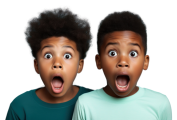 PNG African kids surprised face portrait togetherness displeased.