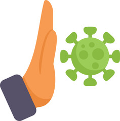 Human hand stopping coronavirus, concept of virus outbreak prevention, fighting the pandemic and infection control