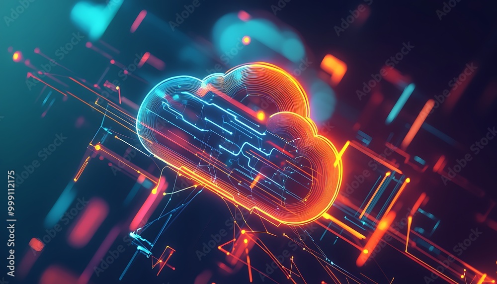 Poster Abstract Digital Cloud with Neural Connections and Glowing Data Lines Symbolizing Cloud Computing Integration
