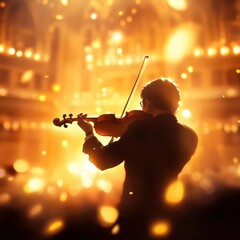 Fototapeta premium A violinist playing classical music in a hall