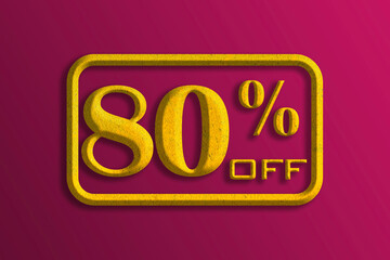 Discount sale off tag 80 percent. gold motive on red background, sale offer emblem, badge price discount number. Flat offer stamp, sticker clearance sale.