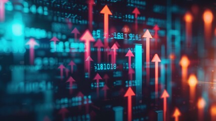 Fototapeta premium Red and Blue Arrows Pointing Upward on a Digital Screen