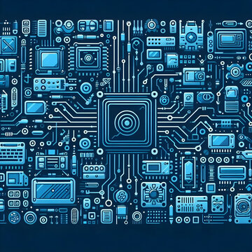 Circuit Board Pattern with Many Electronics Components. Circuit Pattern for Technology Concepts Graphics Resources Pattern Design
