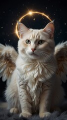 Cute angelic kitten with wings resembling a Seraphim, radiating charm and innocence