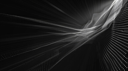 Abstract digital wave of regular particles on black background, concept of data flow