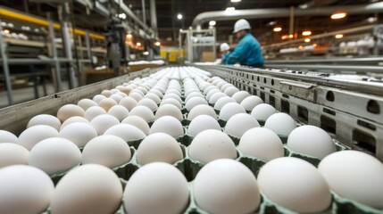a commercial egg production line with rows