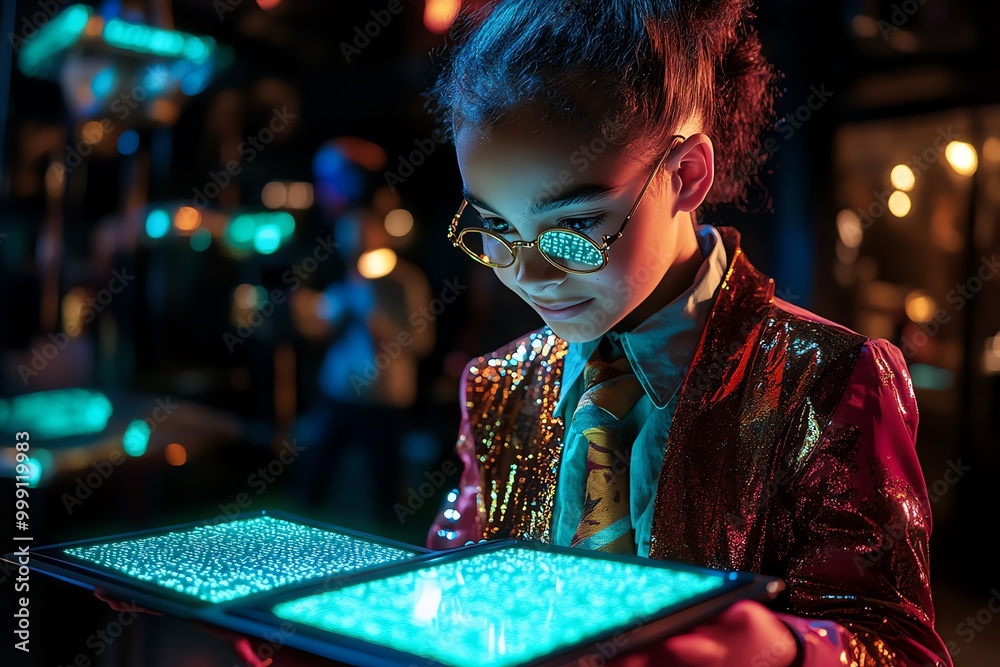 Aufkleber Fantasy version of a coding class, where young wizards learn to manipulate magical codes on glowing tablets that float in the air