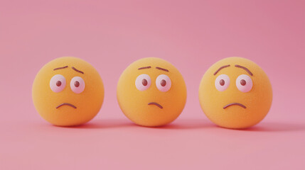 emotional, mood, pondering concept: three yellow balls with thoughtful expressions