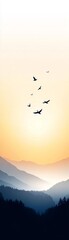Fototapeta premium Birds flying over mountains flat design, top view, nature reserve theme, water color, Triadic Color Scheme