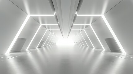 White Futuristic Corridor with Bright Lights