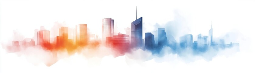 Obraz premium American business skyscraper on a white background flat design side view corporate architecture water color Triadic Color Scheme