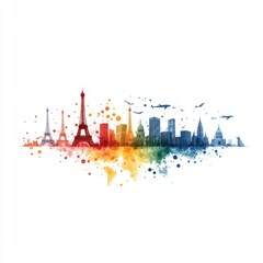Fototapeta premium Business travel in America on a white background flat design side view global connections water color colored pastel