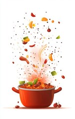 Chili cookoff at an American festival on a white background flat design front view spicy food animation colored pastel