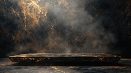 Golden Veined Marble Surface with Mysterious Smoke