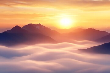 Fototapeta premium Sunrise over mountains covered with a sea of mist