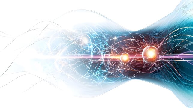 A vibrant depiction of energy and light, showcasing a cosmic interaction through waves and particles in a scientific representation.