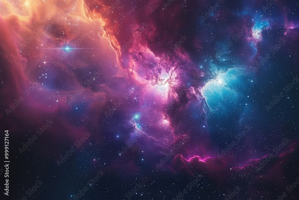 Wall mural a colorful space scene with a purple cloud in the middle. generative ai image