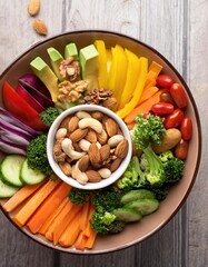 Healthy snack with nuts & veggies