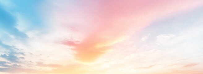 Pastel-colored clouds in a dreamy sky create an ethereal atmosphere, featuring a gradient of soft pinks, blues, oranges, and yellows reminiscent of a sunset or sunrise, perfect for various themes like