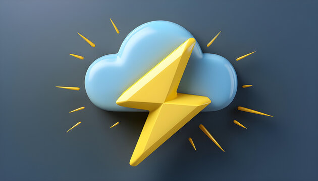 3D Thunder Icon with Soft Background with Cloud. Thunder Button for Graphics Resources Soft 3D Design