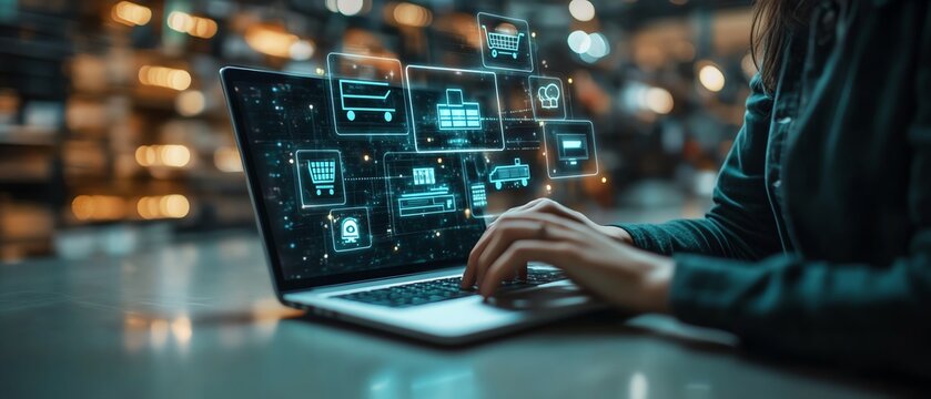 Procurement Management Industry concept Person using laptop with procurement icon on virtual screen for with supply chain and retail logistics