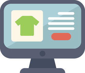 Computer monitor displaying an online shop webpage, showcasing a t shirt available for purchase