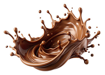 A close-up shot of a chocolate liquid splash forming a circular shape against a white background