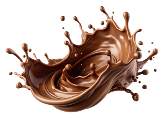 A close-up shot of a chocolate liquid splash forming a circular shape against a white background