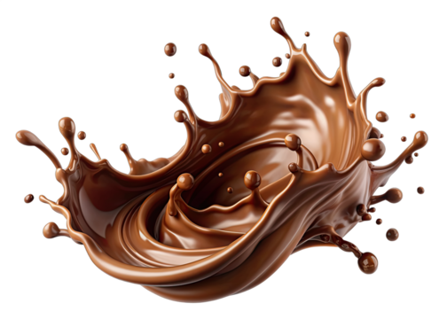 A close-up shot of a chocolate liquid splash forming a circular shape against a white background