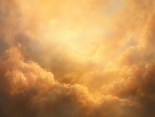 ethereal cloudscape bathed in golden sunset hues with hints of celestial imagery soft billowing textures and an expansive composition evoking a sense of hope and divinity