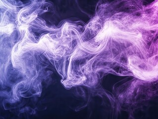 Obraz premium ethereal swirling cloud of white and purple smoke against black background creating mesmerizing abstract patterns and textures