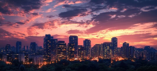 Fototapeta premium A city skyline at dusk