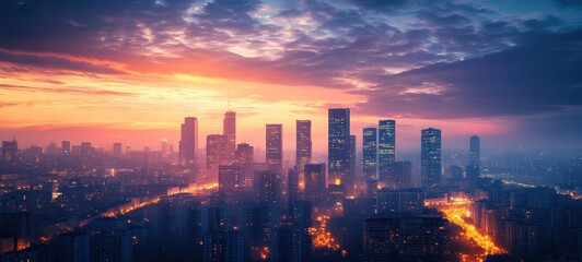 Fototapeta premium A city skyline at dusk