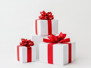 Fototapeta premium festive christmas gift boxes crisp white background vibrant ribbon bows holiday cheer clean product photography