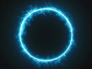 futuristic neon blue circle pulsating with electric energy against pitchblack backdrop