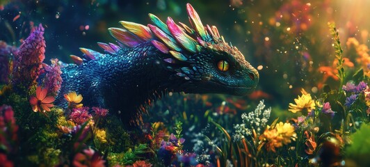 Obraz premium A dragon in a lush, magical garden