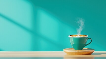 Obraz premium Serene Morning Sunrise with Steaming Cup of Pour-Over Coffee and Copy Space