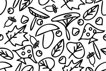 MUSHROOMS outline.  Seamless vector pattern for design and decoration. 