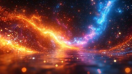 Fototapeta premium Abstract glowing waves of red and blue light in a dark space.