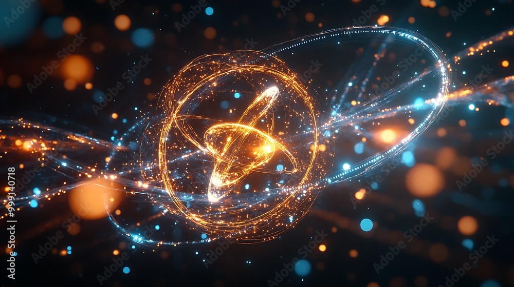 Poster Digital Quantum World with Spinning Qubits and Swirling Data Visualizing Future Computing Technology