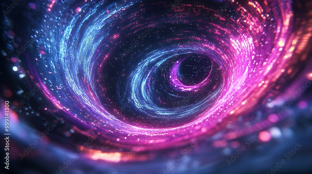 Poster Digital Quantum World with Spinning Qubits and Swirling Data Visualizing Future Computing Technology