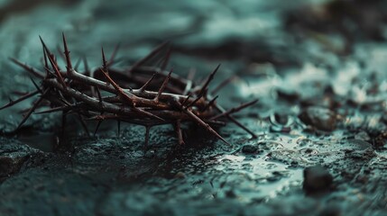 Jesus Crown Of Thorns And Metal Nails On Ground