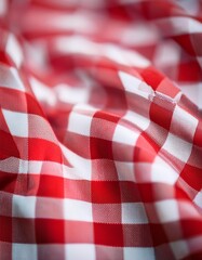 Fototapeta premium Vibrant red and white checkered background with depth of field for a lively design
