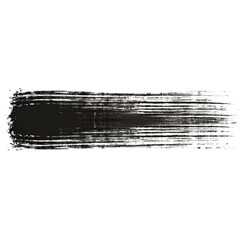 A single, long black paintbrush stripe isolated against a white background. The stripe is hand drawn and has a textured appearance, giving it a raw and artistic feel