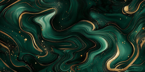 Fototapeta premium Deep Emerald Swirl with Golden Accents Background