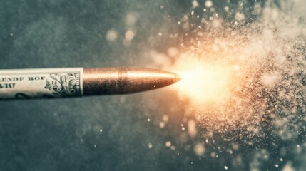 Smoke billows as a bullet passes through a dollar bill, illustrating the intense moment of impact and the force involved