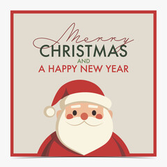 Merry Christmas cute greeting card, postcard, invitation with chubby Santa Claus on beige background, vector illustration