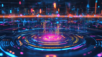 Obraz premium Dynamic Data Analytics Concept with Floating Charts and Graphs Surrounding Central Hub Processing Big Data